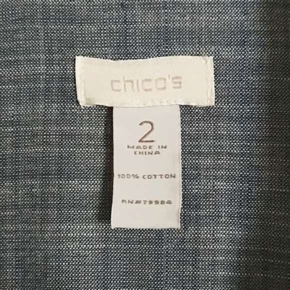 Chico's Collared Shirt Blouse Three Button Down Chico's SZ 2 Cuffed 3/4 sleeve - Picture 3 of 9